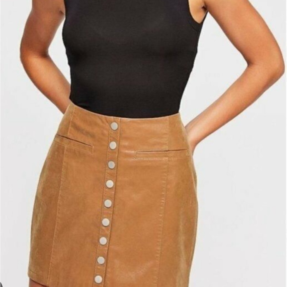 Free People Faux Vegan Leather Button Down Skirt